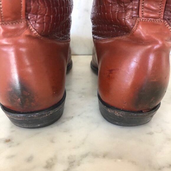 TONY LAMA Basket Weave Upper Leather Brown Pointed Toe Pull On Ladies Bo… - Picture 16 of 17